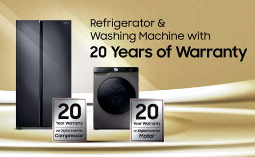 Samsung Offers 20-Year Warranty on its Digital Inverter Motor for Washing Machines & Digital Inverter Compressor for Refrigerators